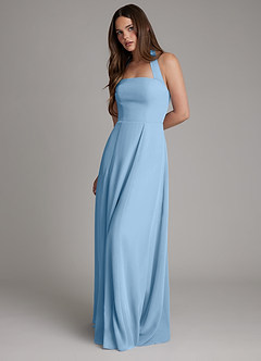 Azazie Irina Bridesmaid Dresses Steel Blue A-Line Pleated Chiffon Dress image7