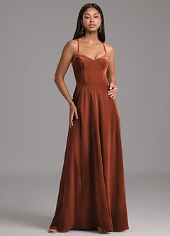 Azazie Mei Bridesmaid Dresses Terracotta A-Line Corset Velvet Dress image5