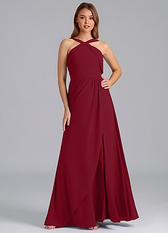 Azazie Mianna Bridesmaid Dresses Burgundy A-Line Pleated Chiffon Dress image1