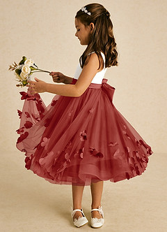 Azazie Sprout Flower Girl Dresses Terracotta A-Line Bow Tulle Dress image4