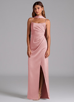 Azazie Calandra Brudtärnklänningar Klä av A-Linje i Stretch Satin Plisserad Puderrosa image3