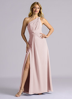 Azazie Isabelle Final Sale Blushing Pink A-Line One Shoulder Chiffon Convertible Dress image6