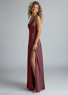 Azazie Davis Robes de demoiselle d'honneur Robe Trapèze en Satin extensible Plissée Sangria image6