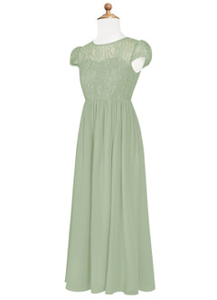 Azazie Delevingne Junior Jurk van Chiffon met A-Lijn Kant Stoffige Salie image8