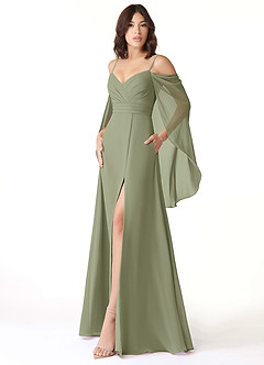 Azazie Cienna Jurken voor bruidsmeisjes Jurk van Chiffon met A-Lijn Off the Shoulder Pistache image3
