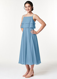 Azazie Ensley Junior Steel Blue A-Line Pleated Chiffon Dress image4