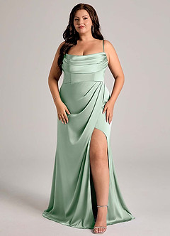 Azazie Johana Bridesmaid Dresses Agave Mermaid Off the Shoulder Stretch Satin Convertible Dress image15