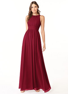 Azazie Luz Bridesmaid Dresses Burgundy A-Line Lace Chiffon Dress image3