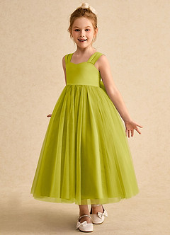 Azazie Chickadee vestidos de niña de las flores Vestido de Hierba De Limón de Satin Mate de Corte Princesa con Escote de Corazón image2