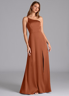 Azazie Trina Final Sale Cedar Rose A-Line One Shoulder Stretch Satin Dress image1
