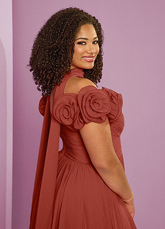Barbie ♥ Azazie Brautjungfernkleider Wandelbar A-Linie Schulterfrei Chiffon Kleid Terrakotta image11