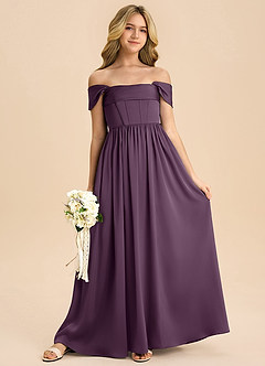 Azazie Hattie Junior Plum A-Line Pleated Stretch Satin Dress image3