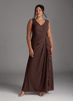 Azazie Manuella Mère de la mariée Robes Robe Trapèze en Mousseline de soie Col V plissé Ganache image13