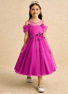 Azazie Juni Flower Girl Dresses Fuchsia Ball-Gown Pleated Tulle Dress image7
