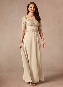 Azazie Raissa Mère de la mariée Robes Robe Trapèze en Mousseline de soie Dentelle Champagne image6