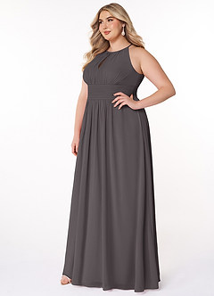 Azazie Bonnie Bridesmaid Dresses Steel Grey A-Line Keyhole Ruched Chiffon Dress image8