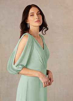 Azazie Bronwyn Mother of the Bride Dresses Agave A-Line V-Neck Ruched Chiffon Dress image3