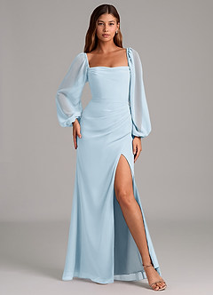 Azazie Brixley Abiti da Damigella Abito Sirena in Chiffon Manica Lunga Azzurro image4