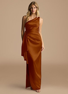 Azazie Saira Final Sale Auburn Sheath One Shoulder Metallic Satin Dress image3