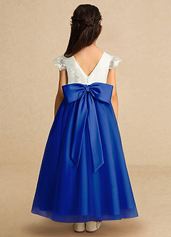 Azazie Pookie Flower Girl Dresses Royal Blue A-Line Lace Tulle Dress image5