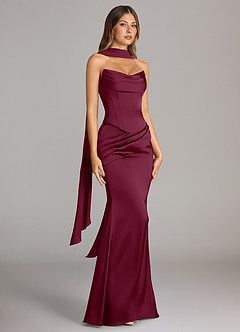 Azazie Sorrel Bridesmaid Dresses Mulberry Mermaid Strapless Stretch Satin Convertible Dress image3