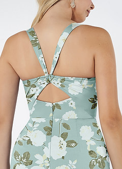 Azazie Mero Bridesmaid Dresses Misty Floral Garden Mermaid Pleated Stretch Satin Dress image2