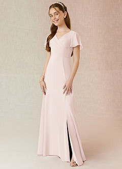 Azazie Induh Junior Rose Petal A-Line Ruched Chiffon Dress image1