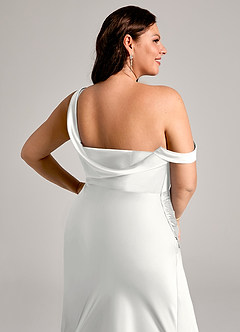 Azazie Madelyn Bridesmaid Dresses White Mermaid One Shoulder Stretch Satin Convertible Dress image5