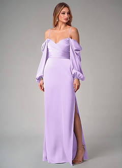 Azazie Sonata Bridesmaid Dresses Lilac Sheath Long Sleeve Stretch Satin Convertible Dress image7