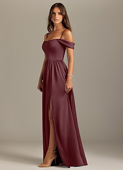 Azazie Calianna Bridesmaid Dresses Sangria A-Line Off the Shoulder Stretch Satin Convertible Dress image6