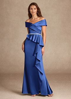 Azazie Dareia Mother of the Bride Dresses Royal Blue Mermaid Off the Shoulder Stretch Satin Dress image6