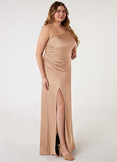 Azazie Eren Bridesmaid Dresses English Rose Mermaid One Shoulder Stretch Satin Dress image16