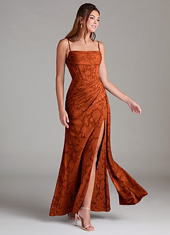 Azazie Denisa Bridesmaid Dresses Paprika Sheath Pleated Floral Burnout Dress image4