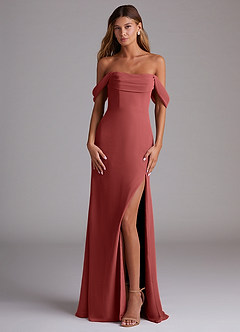 Azazie Saige Abiti da Damigella Abito Convertibile A-Line in Chiffon Spalle Scoperte Terracotta image1