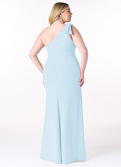 Azazie Rinna At-home Try On Dresses Sky Blue Mermaid One Shoulder Stretch Crepe Dress image6