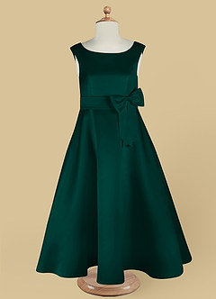 Azazie Lindy Flower Girl Dresses Pine A-Line Pleated Matte Satin Dress image13