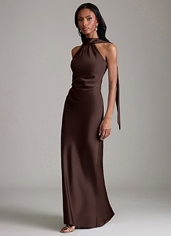 Azazie Cassiana Jurken voor bruidsmeisjes Jurk van Stretch Satijn met Zeemeermin Geplooid Ganache image5