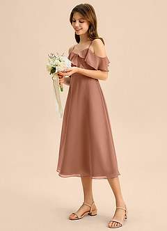 Azazie Kamilla Junior Abito A-Line in Chiffon a Spalla Scoperta Bronzo image3