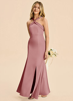 Azazie Rue Junior Robe Sirène en Satin extensible Plissé Rose Poussiéreuse image3