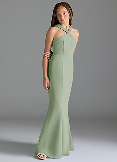 Azazie Rue Junior Dusty Sage Mermaid Side Slit Chiffon Dress image3