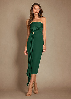 Azazie Dinanta Mother of the Bride Dresses Dark Green Column Pleated Chiffon Dress image4