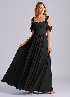 Azazie Koa Brudtärnklänningar Klä av A-Linje i Chiffong Av axeln Svart image5