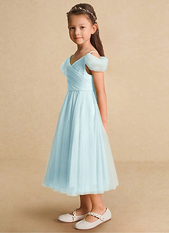 Azazie Lizzette Robe Demoiselle D'honneur Fillette Robe Trapèze en Tulle Rayé Verre De Mer image3