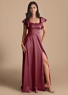 Azazie Bondi Bridesmaid Dresses Desert Rose A-Line Bow Metallic Satin Dress image5