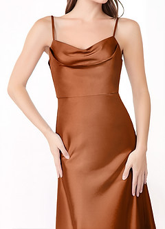 Azazie Alaija Bridesmaid Dresses Copper Mermaid Side Slit Stretch Satin Dress image5