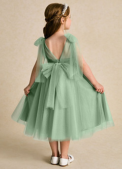 Azazie Dori Flower Girl Dresses Matcha A-Line Ruched Tulle Dress image1