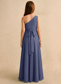 Azazie Puddles Girls Formal Robe Demoiselle D'honneur Fillette Robe Trapèze en Mousseline de soie Une épaule Bleu Orageux image2