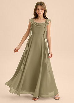 Azazie Carmin Junior Abito A-Line in Chiffon Increspato Verde Muschio image1