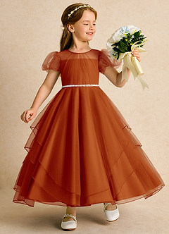 Azazie Duckie Flower Girl Dresses Paprika Ball-Gown Pleated Tulle Dress image1