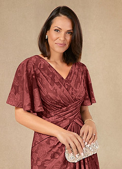 Azazie Emmeline Abiti per la Madre della Sposa Abito A-Line in Burnout Floreale Plissettato Terracotta image4